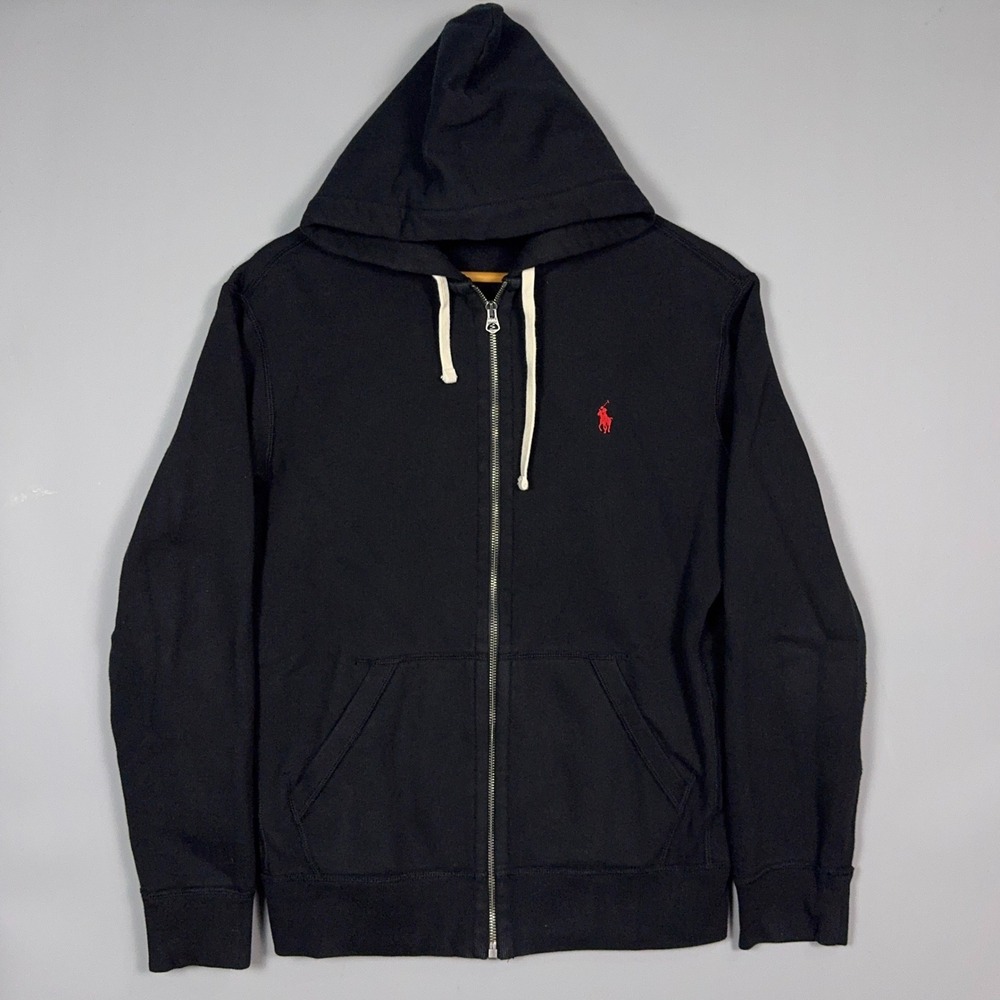 Polo Ralph Lauren Full Zip Hoodie Mens Size Medium Black Red Pony Fleece